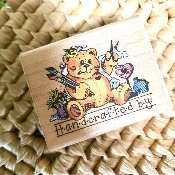 Set of 2 Vintage 1990s Wood Rubber Scrapbook Stamp Handcrafted Teddy Bear - Picture 4 of 16